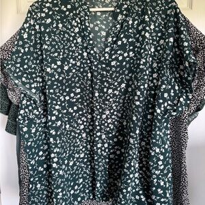 Floral Green and White Women's Top